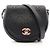 Borsa a tracolla Chanel Round Flap in pelle di vitello martellata nera Nero