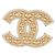 Chanel CC Brosche in Goldoptik mit Steppdesign und Strass Golden