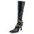 Fendi Botas largas para mujer en cuero charol negro con correa FF Logo - vista 2