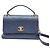 Chanel Chevron Python Schultertasche mit Klappe und Henkel in Navy Blau
