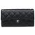 Chanel Cartera larga Classic Flap con botón a presión Caviar Black Silver Hardware