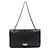Chanel Vintage Schultertasche mit Klappe und silberner Kette Schwarz