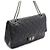 Chanel Vintage Schultertasche mit Klappe und silberner Kette Schwarz - Ansicht 3