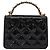 Clutch com corrente Chanel em couro patente com alça superior trançada e aba CC Preto - vista 2