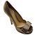 Fendi Gold Deco Textured Leather Double Platform Bow Peep Toe Pumps