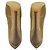 Fendi Gold Deco Textured Leather Double Platform Bow Peep Toe Pumps - view 5