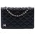 Carteira Book Wallet On Chain Chanel em pele de cordeiro acolchoada preta Preto