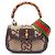 Borsa a mano Gucci Beige Small Jumbo GG Canvas Web Bamboo 1947 con manico superiore