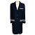 Abrigo de cachemira largo Kiton azul marino / blanco con ribete a rayas de grosgrain