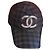 Cappellino Chanel a quadri blu e grigi Grigio