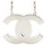 Collana Specchio Chanel CC in Ottone e Pelle d'Agnello Argentata Argento