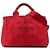 Borsa Tote Satchel Prada Small Canvas Canapa Logo rossa Rosso