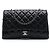 Clutch de aba Chanel Black CC em pele de cordeiro acolchoada com corrente Preto