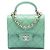 Portamonete a patta con manico Chanel Green CC in pelle d'agnello matelassé con catena