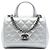 Coco Handle Chanel Silver Metallic Grained Calfskin Pilot Essentials Double Sided Flap Prata