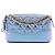 Clutch Gabrielle in pelle di vitello invecchiata blu iridescente con doppia zip e catena Chanel Blu chiaro