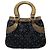 Bolsa Satchel Oscar de la Renta em couro de bezerro preto com flores e alças em python bronze
