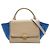 Céline Celine Beige Small Bicolor Leather Trapeze Satchel