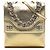 Double Borsa Satchel Prada in pelle metallizzata oro con doppio lembo e chiusura a rotazione D'oro