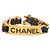 Bracciale a catena Chanel con placca logo in pelle di vitello e placcato oro D'oro