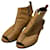 Hermès Botines peep-toe Hermes de cuero Tan con tacones bloque plateados Castaño  - vista 1