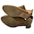 Hermès Botines peep-toe Hermes de cuero Tan con tacones bloque plateados Castaño  - vista 3