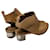 Hermès Botines peep-toe Hermes de cuero Tan con tacones bloque plateados Castaño  - vista 7