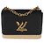 Borsa a tracolla Louis Vuitton Twist MM in pelle di vitello e rafia nera Nero