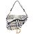 Dior Borsa Saddle Toile De Jouy crema e blu Crudo