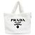 Prada White Spugna Terry Cloth Logo Tote Weiß