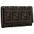 Cartera bifold FENDI Zucca Canvas Negro Marrón Auth 196628V Castaño