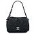 Borsa a tracolla Chanel Medium in nylon testurizzato nero, trapuntata bubble, patta a fisarmonica