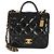 Gabrielle Borsa Chanel Black Quilted Patent School Memory Mini Top Handle Flap Bag Nero