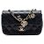 Chanel Mini Rectangular Classic de piel de cordero negra con dijes de corazón de San Valentín, Single Flap Negro