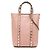 Tote Valentino Rockstud em couro de bezerro granulado rosa com corrente