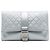 Chanel Silver Quilted Lambskin Grip Clutch Silber
