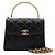 Chanel Borsa Tote in pelle d'agnello nera con manico superiore e logo CC dorato Nero