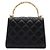Chanel Borsa Tote in pelle d'agnello nera con manico superiore e logo CC dorato Nero - vista 4