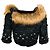 Giacca cropped Prada in lana e seta nera edizione limitata, impreziosita da perline, con pelliccia di visone e volpe - vista 3