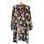 The Kooples Langes Kleid mit schwarzen Blumen Pink Weiß Grün Orange Gelb