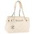 CHANEL Chain V Stitch Shoulder Bag Canvas Beige Silver CC