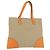 PRADA Tote Bag Canvas Leather Beige Orange Silver
