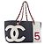 CHANEL Choco Bar Chain Tote Bag No5 Canvas Navy Silver CC