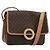 Céline CELINE Macadam Canvas Circle Shoulder Bag PVC Leather Brown Gold