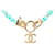 Blaues Chanel CC Collier mit Strass und Perlen in Goldton - Ansicht 4