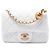 Chanel White Mini Square Classic Lambskin Pearl Crush Single Flap Bianco