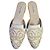 Mules ricamate Oscar De La Renta in rafia beige - vista 4