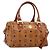 Borsa Boston MCM Logogram Vicetos PVC Leather 2way Brown Gold Auth 198253 Marrone D'oro