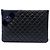 Clutch Chanel Large Quilted Lambskin Camellia O Case Nera Nero