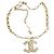 Collana Chanel con pendente CC, perle e cristalli Bianco D'oro